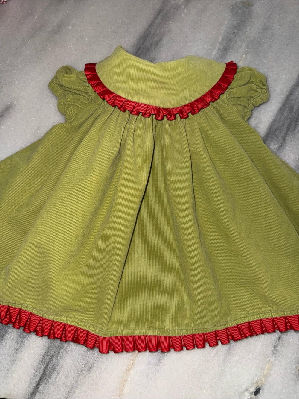 Vintage Chabre Green Baby Girl Christmas Dress with Red Trim 100% Cotton Size 3m